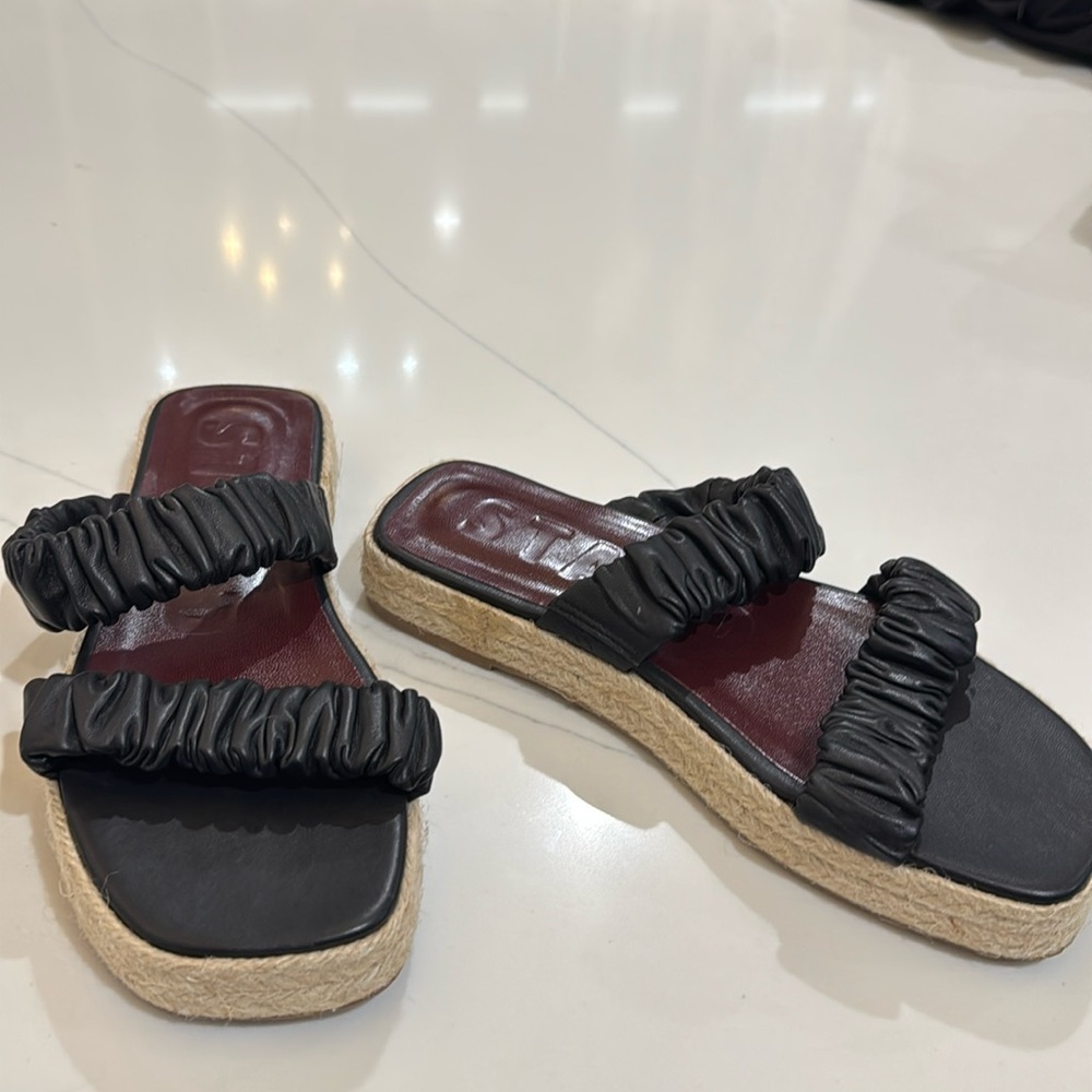 Brand New Staud Maya Ruched Leather Espadrille Sandals 37